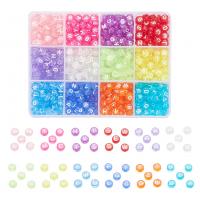 Acryl Alphabet Perlen, mit Kunststoff Kasten, flache Runde, DIY, gemischte Farben, 130x100x22mm, ca. 600PCs/Box, verkauft von Box