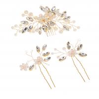 Zinc Alloy Hair Jewelry Set, hair comb & hair stick, with Glass Rhinestone & Plastic Pearl, three pieces & fashion jewelry & for woman 130*60mm,90*55mm 