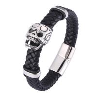 Microfiber PU Bracelet, with 316 Stainless Steel, Skull, polished, fashion jewelry & for man 12mm 