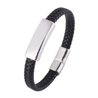 Microfiber PU Bracelet, with 316 Stainless Steel, polished, fashion jewelry & for man, black, 8mm 