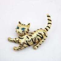 Zinc Alloy Jewelry Brooch, Cat, gold color plated, Unisex & enamel & with rhinestone 