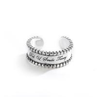 925 Sterling Silver Cuff Finger Ring, platinum color plated, Adjustable & with letter pattern & for woman 