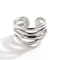 925 Sterling Silver Cuff Finger Ring, platinum color plated, Adjustable & for woman & hollow 