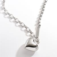 Sterling Silver Jewelry Necklace, 925 Sterling Silver, Heart, platinum color plated, for woman Approx 17.71 Inch 