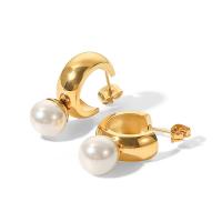 Stainless Steel Pearl Stud Earring, 304 Stainless Steel, with Freshwater Pearl, Vacuum Ion Plating, fashion jewelry & polished & for woman, golden 
