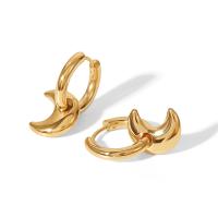 Huggie Hoop Drop Earring, Нержавеющая сталь 304, Луна, вакуумное ионное покрытие, ювелирные изделия моды & полировка & Женский, Золотой продается Пара
