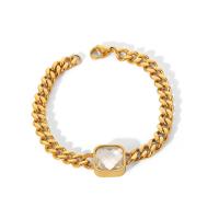 Stainless Steel Charm Bracelet, 304 Stainless Steel, Vacuum Ion Plating, fashion jewelry & polished & for woman & with cubic zirconia, golden, 15mm cm 