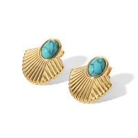 Stainless Steel Stud Earring, 304 Stainless Steel, with turquoise, Vacuum Ion Plating, fashion jewelry & polished & for woman, golden 