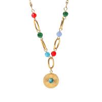 Stainless Steel Jewelry Necklace, 304 Stainless Steel, with Stone & turquoise, with 5.5cm extender chain, Vacuum Ion Plating, fashion jewelry & polished & for woman, multi-colored, 15mm .5 cm 