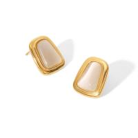Stainless Steel Stud Earring, 304 Stainless Steel, with Cats Eye, Vacuum Ion Plating, fashion jewelry & polished & for woman, golden 