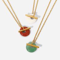 Gemstone Necklaces, 304 Stainless Steel, with Gemstone, Vacuum Ion Plating, fashion jewelry & polished & for woman 18mm .5 cm 