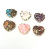 Impression Jasper Pendants, with Brass, Heart, gold color plated, Unisex 10mm 