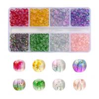 Glass Beads, with Gold Foil & Plastic Box, Round, painted, DIY, mixed colors Approx 