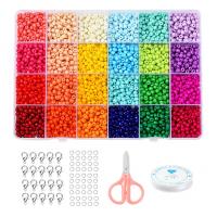 DIY Jewelry Finding Kit, Glass Seed Beads, Elastic Thread & Lobster Clasp & linking ring & beads & scissors​, with Plastic Box & Iron & 304 Stainless Steel & Zinc Alloy, stoving varnish, mixed colors 