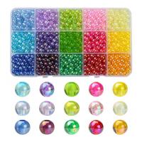 Plating Acrylic Beads, with Plastic Box, Round, DIY, mixed colors 