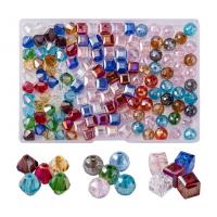 Vernickelt Glasperlen, mit Kunststoff Kasten, DIY, gemischte Farben, 108x74x18mm, ca. 150PCs/Box, verkauft von Box