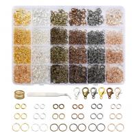Zinc Alloy Jewelry Finding Set, with Plastic Box & Brass & Iron & 304 Stainless Steel, plated, DIY, mixed colors 