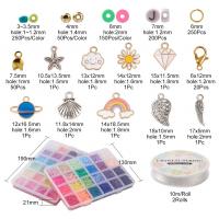 DIY Jewelry Finding Kit, Glass Beads, with Plastic Box & Polymer Clay & Elastic Thread & Iron & Zinc Alloy, plated, stoving varnish, mixed colors 