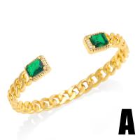 Brass Cuff Bangle, gold color plated & micro pave cubic zirconia & for woman, mixed colors 