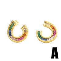 Cubic Zirconia Micro Pave Brass Earring, with Plastic Pearl, gold color plated & micro pave cubic zirconia & for woman, mixed colors 
