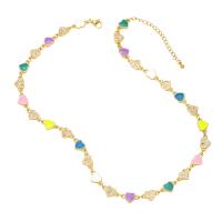 Cubic Zircon Micro Pave Brass Necklace, with 2 extender chain, Heart, gold color plated, micro pave cubic zirconia & for woman & enamel .7 Inch 