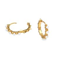 Brass Hoop Earring, with Plastic Pearl, gold color plated & micro pave cubic zirconia & for woman 