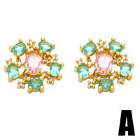 Cubic Zirconia Micro Pave Brass Earring, gold color plated & micro pave cubic zirconia & for woman, mixed colors 