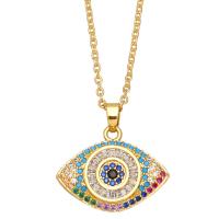 Cubic Zircon Micro Pave Brass Necklace, with 2 extender chain, Evil Eye, plated, micro pave cubic zirconia & for woman .7 Inch 