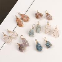 Gemstone Brass Pendants, with brass wire, irregular, gold color plated, DIY 10-15mmx22-30mm 