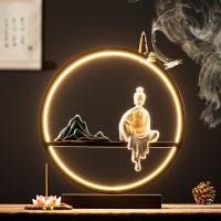 Incense Smoke Flow Backflow Holder Ceramic Incense Burner, Porcelain, handmade, for home and office & durable & with LED light & multifunctional 
