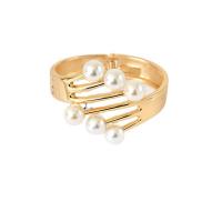Zinc Alloy Cuff Bangle, with Plastic Pearl, gold color plated, fashion jewelry & for woman, golden 