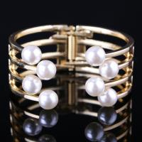 Zinc Alloy Cuff Bangle, with Plastic Pearl, plated, fashion jewelry & for woman 