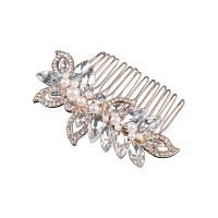 Decorative Hair Combs, Zinc Alloy, with Crystal & Plastic Pearl, fashion jewelry & for woman & with rhinestone, rose gold color 