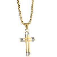 Titanium Steel Jewelry Necklace, Cross, Vacuum Ion Plating, fashion jewelry & Unisex & with rhinestone cm 