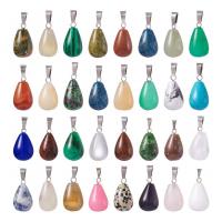 Gemstone Zinc Alloy Pendants, Natural Stone, with Zinc Alloy, polished, DIY mixed colors Approx 