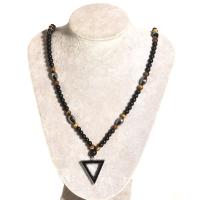 Gemstone Necklaces, Black Agate, with Tiger Eye, Triangle, fashion jewelry & for man, mixed colors cm 