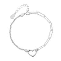 Brass Bracelets, with 5cm extender chain, Heart, silver color plated, fashion jewelry & adjustable & for woman & hollow, silver color cm 
