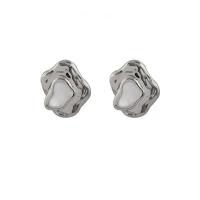 Enamel Zinc Alloy Stud Earring, irregular, silver color plated, fashion jewelry & for woman, silver color 