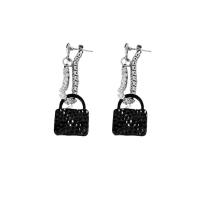 Zinc Alloy Rhinestone Drop Earring, Handbag, plated, fashion jewelry & for woman & with rhinestone, black 