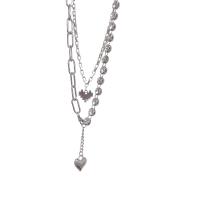 Rhinestone Zinc Alloy Necklace, with 2.5cm extender chain, Heart, silver color plated, Double Layer & fashion jewelry & adjustable & for woman & with rhinestone, silver color cm, 43 cm 