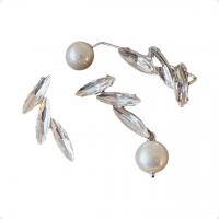 Earring Cuff and Wraps, Zinc Alloy, with Plastic Pearl, silver color plated, three pieces & fashion jewelry & for woman & with rhinestone, silver color, 39mm,38mm,27mm 
