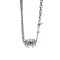 Titan Schmuck Halskette, Titanstahl, mit Kunststoff Perlen & Zinklegierung, mit Verlängerungskettchen von 8cm, Spinnennetz, silberfarben plattiert, Modeschmuck & unisex, Silberfarbe, 40x29mm, Länge:45.5 cm, verkauft von PC