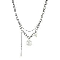 Stainless Steel Jewelry Necklace, 304 Stainless Steel, with 2.16inch extender chain, Double Layer & with letter pattern & for woman, original color, 20mm Approx 15 Inch, Approx 16.5 Inch 