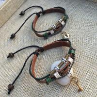 Cowhide Bracelet Set, with Wax Cord & Zinc Alloy, handmade, 2 pieces & multilayer & Unisex Approx 6.5 Inch 