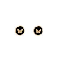 Enamel Zinc Alloy Stud Earring, Round, plated, fashion jewelry & butterfly design & for woman, two different colored 