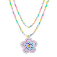 Acrylic Necklace, with 5.6cm extender chain, Flower, Double Layer & fashion jewelry & for woman, multi-colored, 38mm .2 cm 