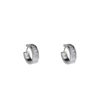 Brass Huggie Hoop Earring, platinum plated, fashion jewelry & micro pave cubic zirconia & for woman, silver color 