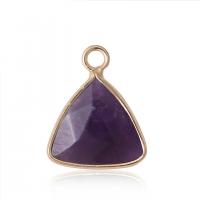 Gemstone Brass Pendants, Natural Stone, with Brass, Triangle, gold color plated & Unisex & faceted 12mm 