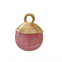 Gemstone Brass Pendants, Natural Stone, with Brass, Round, gold color plated & Unisex 12mm 