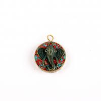 Animal Brass Pendants, Elephant, gold color plated, Unisex, mixed colors, 28mm 